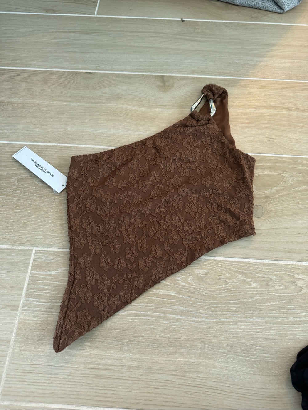 Princess Polly One-Shoulder Brown Lace Crop Top with Ring Detail